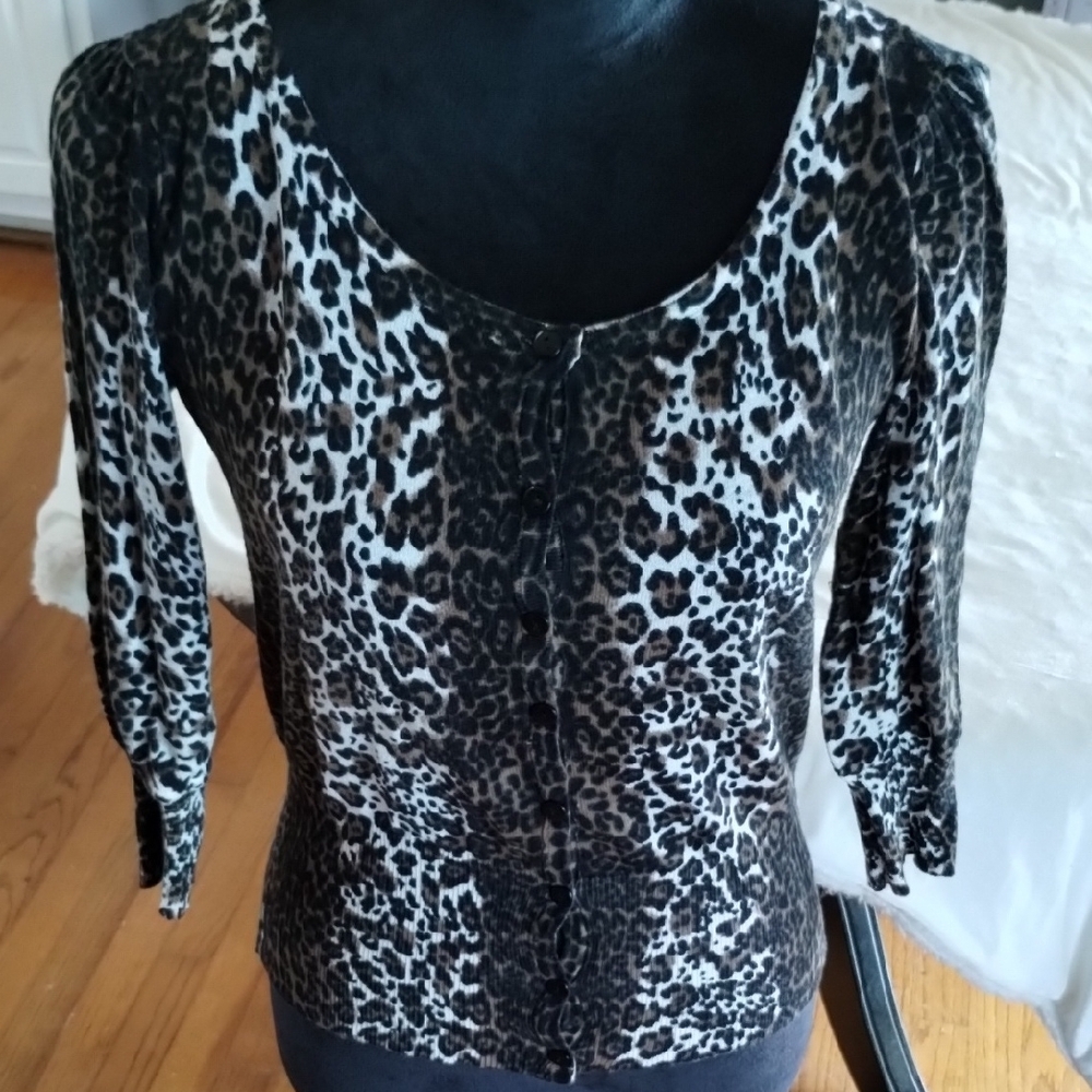 Black and Brown Camel Cream Animal Print Button Front Top